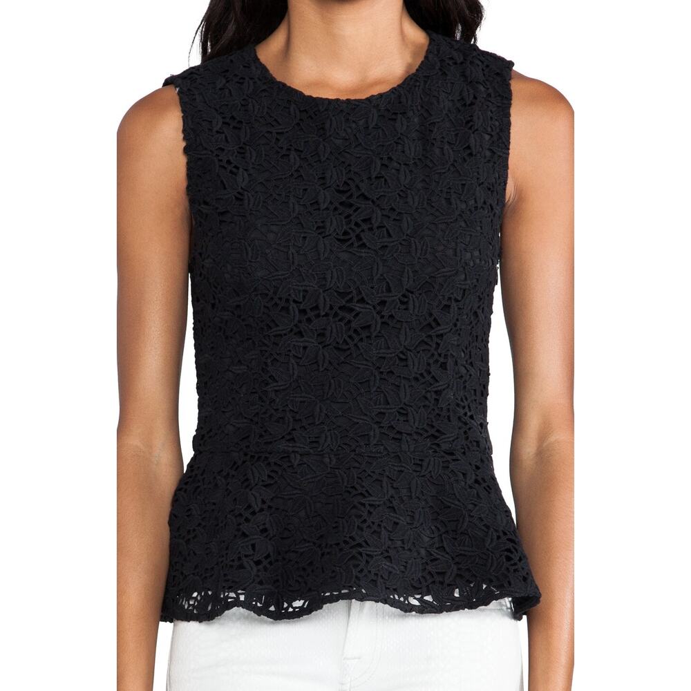 Joie Heavy Cotton Lace Shian‎ Peplum Black Fully Lined Tank Top Size XS